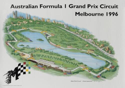 AUSTRALIAN GRAND PRIX: Two posters relating to the Australian Grand Prix. STONIE Australian Formula 1 Grand Prix Circuit Melbourne 1996' Albert Park Circuit map