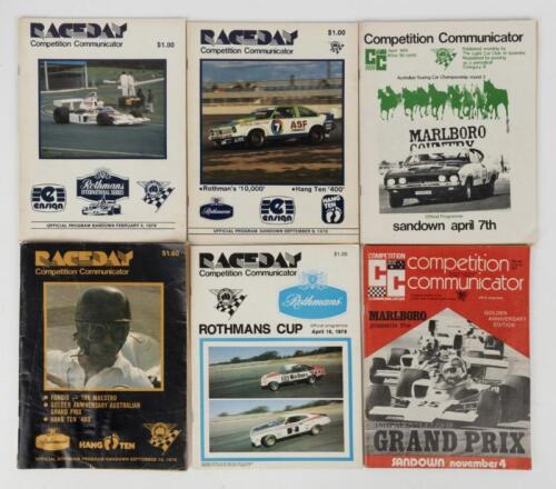 COMPETITION COMMUNICATOR: Six editions of 'Competition Communicator' Official Programmes from various Sandown Raceway meets. Australian Grand Prix, A.T.C.C event Official Programmes