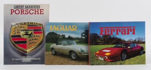 GREAT MARQUES: Three books detailing various automobile marques. 'FERRARI' and 'JAGUAR' hardcover books
