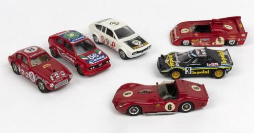 ITALIAN MODELS: A group of six 1:43 scale Italian racing car models. Alfa Romeo, Lancia, Ferrari models