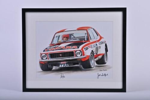 TORANA: A framed picture of a HDT Torana. Picture signed by John Sheppard and Ian Tate