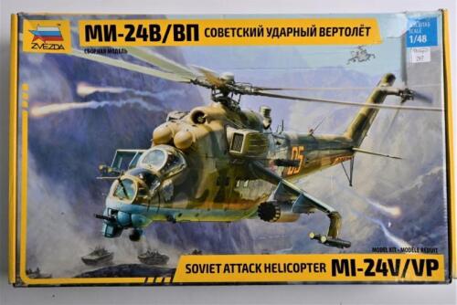 ZVEZDA: A 1:48 scale MI-24V/VP Soviet attack helicopter boxed model kit