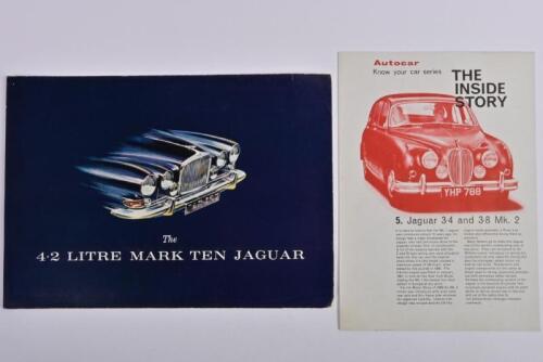 JAGUAR: Two Jaguar items. Jaguar 4.2 Litre Mark Ten sales brochure & Autocar Jaguar 3.4 & 3.8 Mk.2 information booklet