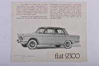 FIAT: A Fiat 2300 sales brochure. Dealer stamped 'DOMINION MOTORS QUEENSLAND etc'