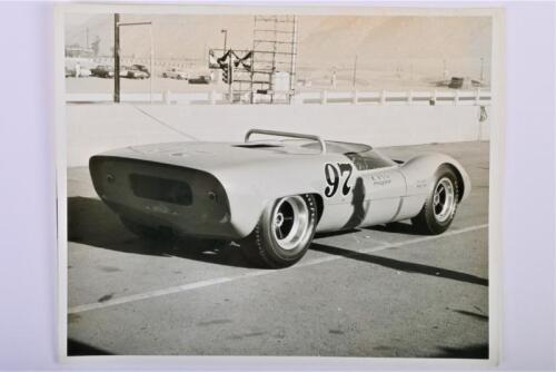COBRA: A black and white photograph by Dave Friedman of the 1964 King Cobra or Lang Cooper I as driven by Ed Leslie