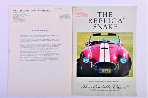 COBRA (REPLICA): Two documents relating to the REPLICA MOTOR COMPANY. 'THE "REPLICA" SNAKE' sales brochure
