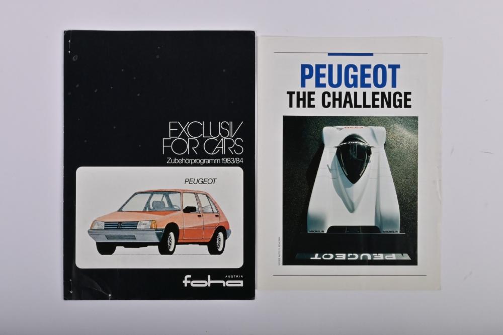PEUGEOT Two Peugeot related sales brochures. 'PEUGEOT THE CHALLENGE