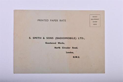 BENTLEY 'R' TYPE: A Smiths Radiomobile Guarantee Registration Card for a 1954 Bentley 'R' Type