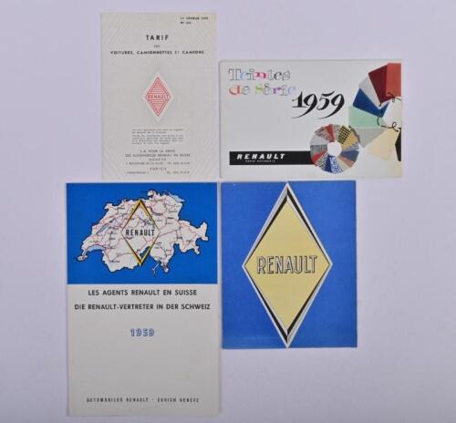 RENAULT: An interesting group of original Renault literature and sales material from 1959. 1959 'Teintes de Serie' RENAULT model colour chart. French text