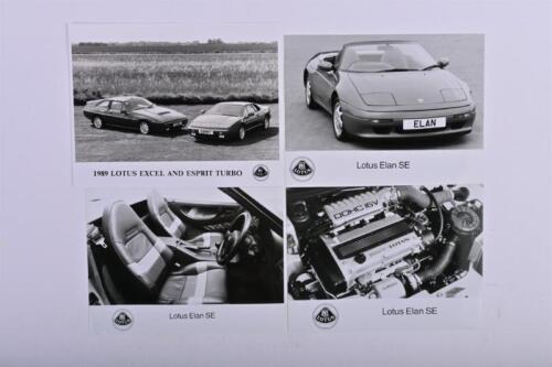 LOTUS: Four black and white Lotus press photos . Elan SE, Excel & Esprit Turbo Photos