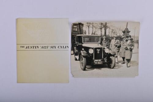 AUSTIN: Two period Austin items. 'THE AUSTIN "A125" SIX CYLINDER SHEERLINE SALOON' sales brochure & Austin Six picture