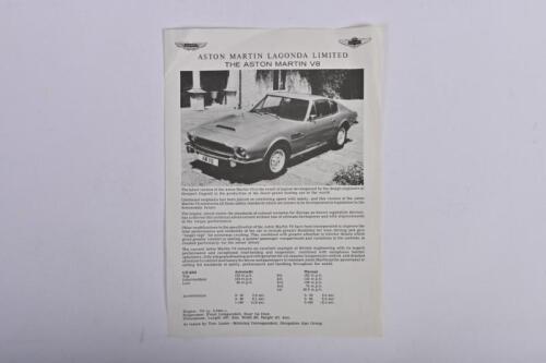 ASTON MARTIN: An Aston Martin V8 information leaflet