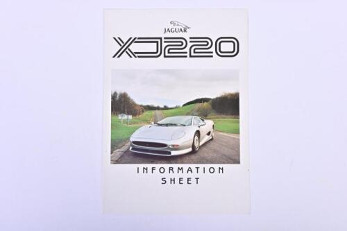 JAGUAR: An impressive original 'JAGUAR XJ220 INFORMATION SHEET'
