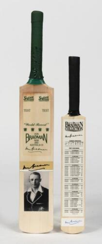 SIR DONALD BRADMAN: Two miniature cricket bats with applied signatures of Sir Donald Bradman