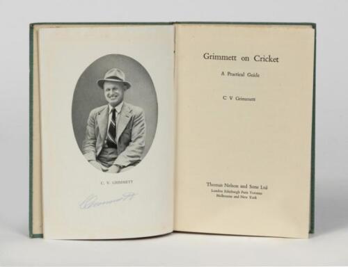 CARRIE GRIMMETT: Grimmett on Cricket by C V Grimmett signed by Clarrie Grimmett