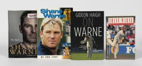 SHANE WARNE: 'NO SPIN' by Shane Warne, signed by Shane Warne, together with three other books on Shane Warne