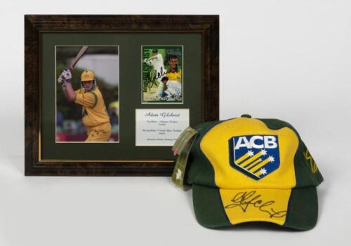 ADAM GILCHRIST: An Australian Cricket Board cap signed by Adam Gilchrist and a framed photo and signed Weet-bix card