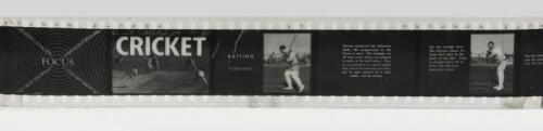 EDUCATION DEPARTMENT OF VICTORIA: Two aluminium canisters with 35mm film with instructions on Batting and Spin Bowling and six related charts with instructions on Batting, Bowling and Fielding, circa 1959
