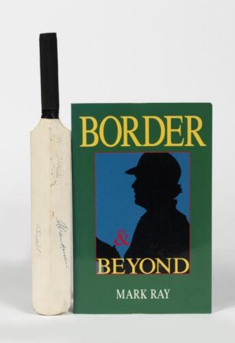 ALLAN BORDER: A miniature cricket bat signed by Allan Border and copy of Border and Beyond by Mark Ray