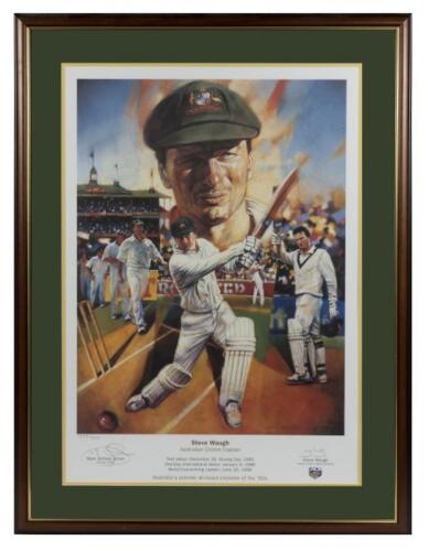 STEVE WAUGH: A framed limited edition print "Steve Waugh" by Mark Sofilas, signed by both Steve Waugh and Mark Sofilas