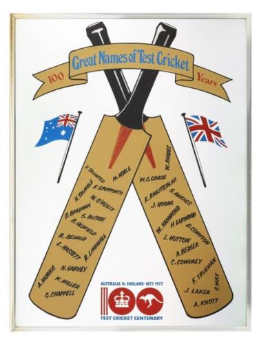 TEST CRICKET CENTENARY: A mirror commemorating the test cricket centenary between Australia and England 1877-1977