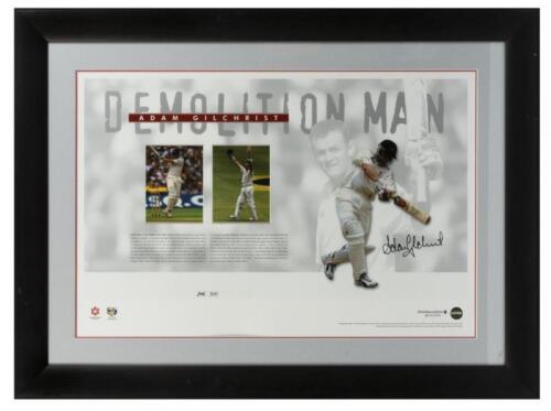 ADAM GILCHRIST: A framed "Demolition Man" limited edition print signed by Adam Gilchrist