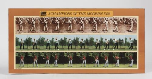 GOLF POSTERS: A golf related affirmational framed poster and a mounted poster featuring the swings of Jack Nicklaus, Tom Watson and Ben Hogan by Golf Digest, the largest 27.5 x 57cm