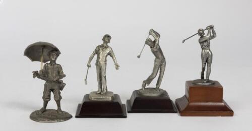 GOLF FIGURES: A collection of four pewter figures of golfers, circa 1970's, including 'I Thought I Had It' by Philip Kraczkowski, the largest 11cm including stand