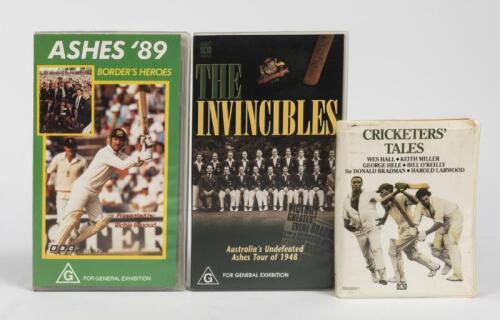 CRICKET HISTORY: Two VHS tapes 'THE INVINCIBLES' and 'ASHES '89' and two audio cassettes in case 'CRICKETERS' TALES'