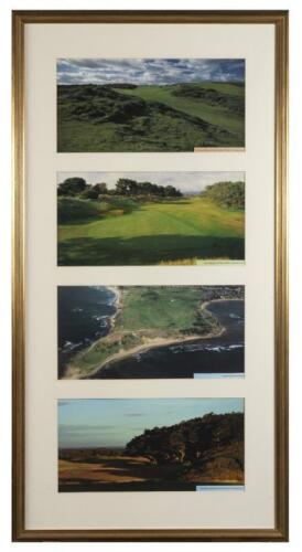 AUSTRALIAN GOLF COURSES: Two window mounted frames each with four photographs of Australian golf courses, framed and glazed, 106 x 56cm each overall