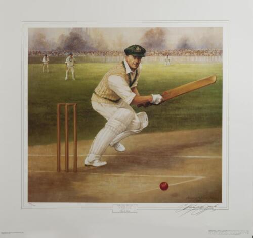 SIR DONALD BRADMAN: A limited edition print 'Boundary Bound' by d'Arcy Doyle, editioned 288 of 2500 signed in pencil lower right by d'Arcy Doyle, unframed, accompanied by a COA from Doyle Publications, 68 x 72cm overall