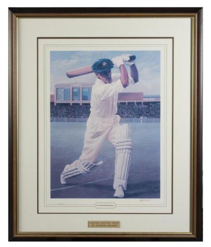SIR DONALD BRADMAN: A limited edition print 'Sir Donald Bradman' Raymond Girardi, editioned 1347 of 1500 signed in pencil lower right by Raymond Girardi, framed and glazed, 90.5 74.5cm overall