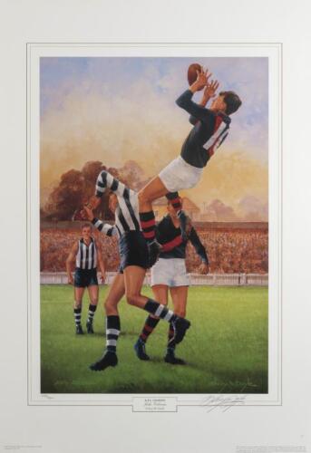 JOHN COLEMAN: A limited edition print 'AFL Legend John Coleman' by d'Arcy Doyle, editioned 538 of 1500 signed lower right by d'Arcy Doyle, unframed, accompanied by a COA from Doyle Publications, 81 x 55cm overall