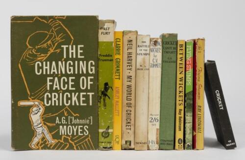 VINTAGE CRICKET BOOKS: A collection of vintage cricket books, including the classic 'CRICKET, CAN IT BE TAUGHT?' by G.A. Faulkner, published 1926 by Chapman and Hall Ltd