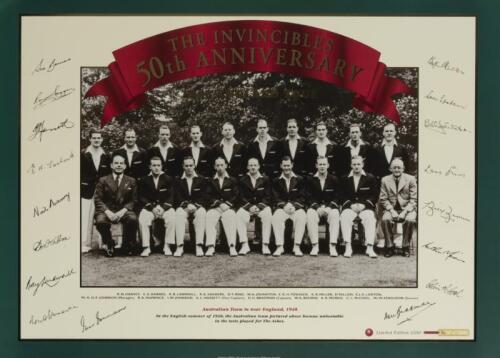 THE INVINCIBLES: A limited edition print 'The Invincibles 50th Anniversary' commemorating the 1948 England Tour, editioned 511 of 1500, unframed, 49 x 69.5cm overall
