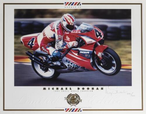 MICHAEL DOOHAN: A limited edition print '1994 500cc World Champion' by Tony Stewart, editioned 1735 of 2000 signed in pencil lower right by Tony Stewart, unframed, 48 x 62cm overall