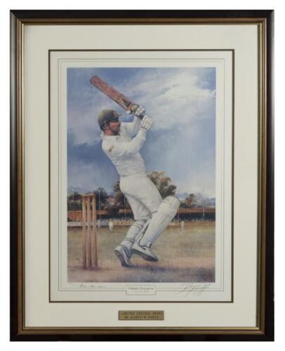 ALAN BORDER: A limited edition print 'Captian Courageous' by d'Arcy Doyle, editioned 1159 of 2500 signed in pencil lower left by Alan Border and lower right by d'Arcy Doyle, framed and glazed, 91.5 x 71cm overall