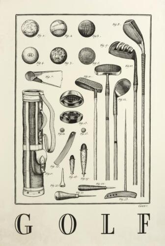 GOLF: A vintage diagrammatic poster depicting various gold equipment , 76 x 51cm