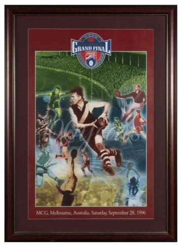 AFL GRAND FINAL: A 1996 AFL centenary Grand Final poster, window mounted framed and glazed, 106.5 x 77.5cm
