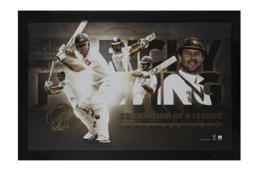 RICKY PONTING: A framed print "Ricky Ponting Celebration of a Legend", the frame 65.5 x 97cm