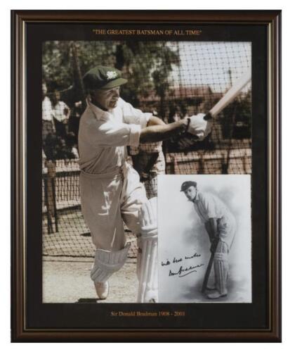 AUTOGRAPHS: Two prints of Donald Bradman "The Greatest Batsman of All Time" each with an inserted signed black and white photograph by Donald Bradman