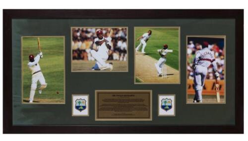 VIV RICHARDS: A framed poster of Viv Richards commemorating his achievements and being voted one of five of the greatest cricketers of the century in 2000, the frame 56 x 108cm