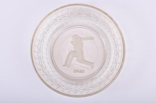 SIR DONALD BRADMAN: A "Don" glass bowl, with scene of Sir Donald Bradman batting impressed into base, circa 1930