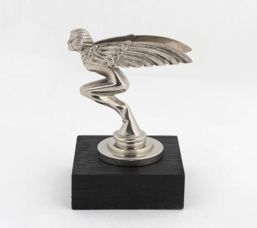 MASCOT: A French Art Deco period flying goddess "mascotte mythe de la femme ail&eacute;e" by M. Bonnot (1925) mounted on modern timber base, unsigned, 11cm high x 9.5cm wide