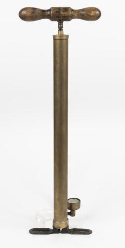 PUMP: An Edwardian timber handled and brass foot pump by Prima (Birmingham)