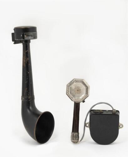 AUTOPHONE: A rare Art Deco American Autophone, the cabin unit by Motor Dictograph (17cm handle) and the chauffeur unit by Klaxon (31cm overall)