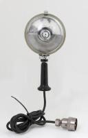 LAMP: A post 1950 English Lucas lamp (No. SLR576) with moulded rubber handle and three pin cord, likely used by Police