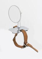 MIRROR: A spare wheel mount rear view mirror with leather strap
