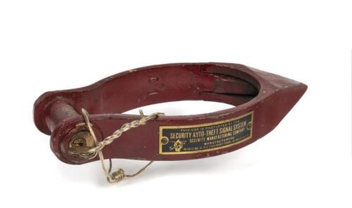 WHEEL CLAMP LOCK: A early 20th century American "Security Auto Theft Signal System" by Security Manufacturing Company