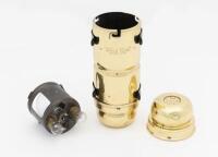 LUCAS: A circa 1920s cylindrical brass Lucas bulb canister with period globes and mounting bracket. 29cm long - 2